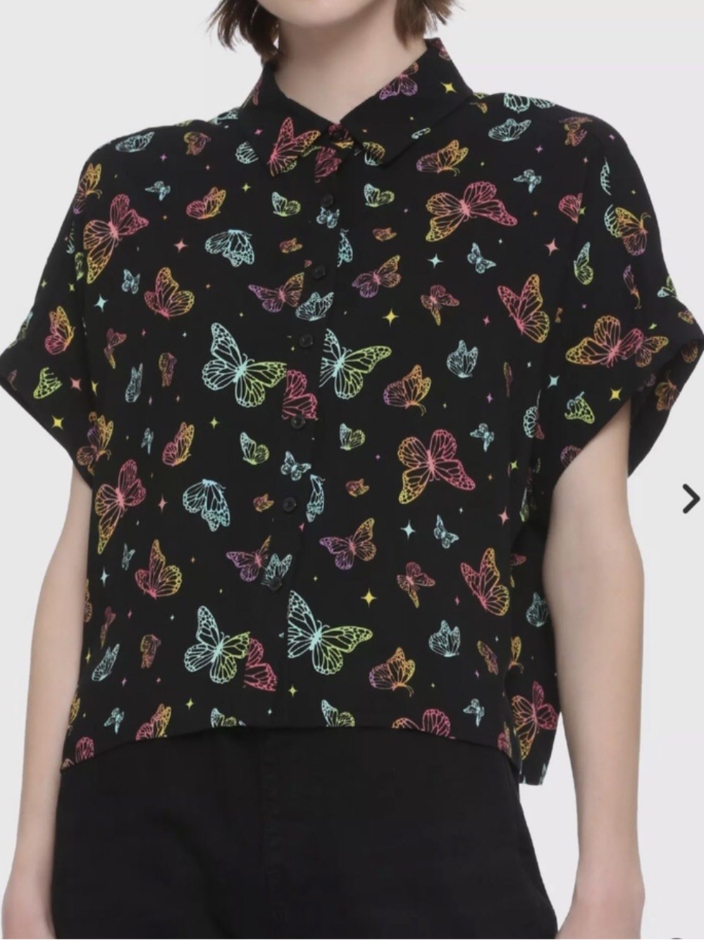 Hot Topic Rainbow Butterfly Print Black Plus Size Top - Picture 1 of 11